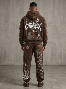 Men's Oversized <b>Brown</b> Acid Wash Hoodie Tracksuit Sets Heavyweight Streetwear Cotton <b>Jogger</b> Matching Sweat Suit Custom Apparel - Product Image 2