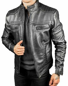 <b>Men's</b> <b>Brown</b> PU <b>Leather</b> <b>Jacket</b> Stand Collar Zipper Closure Moto Biker Style Slim Fit Autumn Wear - Product Image 5