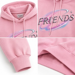 Hoodie court rose avec impression personnalisée, manches classiques, unisexe, coupe décontractée oversize, style automne, impression par transfert thermique - Product Image 4