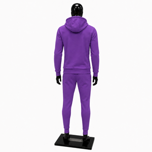 Ensemble de survêtement pour homme, couleur unie, violet, à capuche, fermeture éclair intégrale, sweat-shirt et pantalon décontractés, coupe classique, pour l'automne - Product Image 2