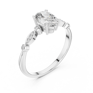 Deco Oval Cut Lab Grown Solitaire <b>Ring</b> <b>Set</b> in 18KT White <b>Gold</b> Certified for Party Wedding Daily Use Luxury Gifting for Women - Product Image 1