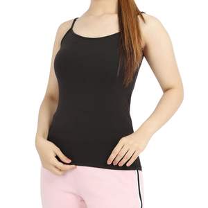 Camiseta sin mangas negra personalizada al por mayor para mujer, con tirantes finos, ajuste ceñido, de algodón elástico, informal, para gimnasio, básica - Product Image 1