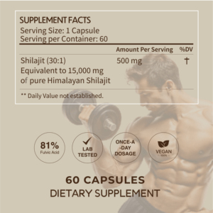 Cápsulas de Extracto de Shilajit del Himalaya a Granel, Complejo Mineral Natural, Fabricante de Nutracéuticos de Marca Privada para Hombres, 60 Unidades - Product Image 4