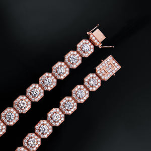 AMBER JEWELS T-492 Pulsera de Eslabones de Oro Sólido de 14K con Corte Brillante en Oro Rosa de Lujo, Certificada por IGI, Unisex, Moda Hip Hop - Product Image 3