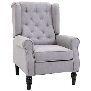 Poltrona Club in Tessuto Grigio Trapuntato con Funzione Girevole, Cuscino Rimovibile e Gambe in Legno per Uso Relax, Design Moderno per Tappeti - Product Image 1