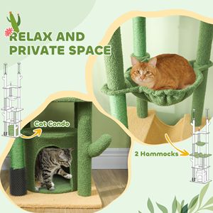 Árbol para Gatos y Rascador de 89-100 Pulgadas, Verde, de Piso a Techo, con Poste para Cepillado y Hamaca Tipo Condo para Gatos - Product Image 5