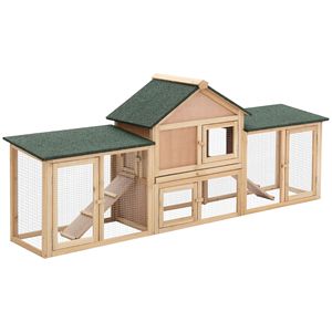 Grande Conigliera in Legno di Abete con Doppio Recinto, Tetto Impermeabile e Vassoio Rimovibile per Piccoli Animali da Esterno - Product Image 1