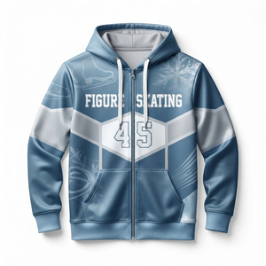 Sweat à capuche de patinage artistique pour homme, zippé, imprimé par sublimation, motif numéro 45, tenue décontractée d'hiver, motif bleu-gris - Product Image 1