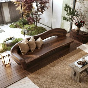 Modern Solid Wood Bench Curved Backrest Eco-Friendly Durable Outdoor Furniture Entryway Living Room Entrance Hall - Product Image 4