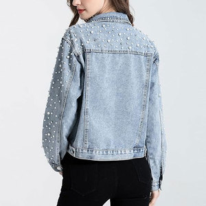 Veste en jean courte pour femme ornée de perles et de strass, élégante, tendance et décontractée - Product Image 5