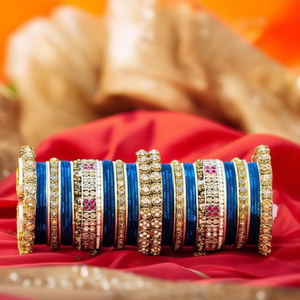 Designer Gold Plated Crystal Stone <b>Bangle</b> <b>Set</b> Sparkling Crystal Stones for Festive Occasions 2.8" Bracelets <b>Bangles</b>- - Product Image 2