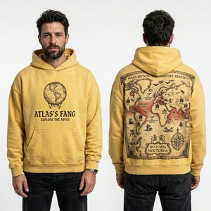 Sudadera con Capucha Personalizada con Estampado de Neón para Hombre, Negra, Lavado Ácido, Estilo Urbano, Gráfico de Colmillos de Vampiro, Sudadera de Felpa de Algodón Grueso - Product Image 6