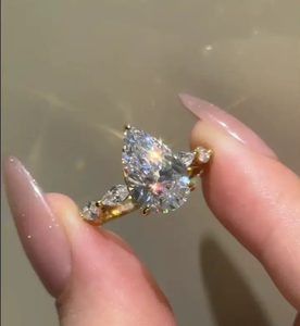 Elegant Look 925 Moissanite Pear Cut <b>Vintage</b> Engagement <b>Ring</b> Travel <b>Ring</b> In Sterling Silver White <b>Gold</b> Plated for Wholesale. - Product Image 5