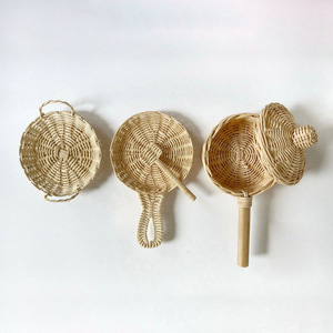 Rattan toy mixing bowl with spoon children pretend <b>play</b> kitchen set handcrafted cookware toys - Product Image 4