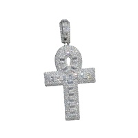 Pendentif unisexe tendance en argent 925 plaqué or rose, entièrement serti de moissanite taille ronde, motif croix Ankh, style hip-hop personnalisé pour soirée