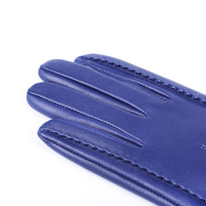 Blue Leather Wrist Length <b>Gloves</b> Thermal Unlined Plain Style Daily Use Winter - Product Image 4