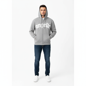 Custom Men's Zipper Hoodie Sweatshirt Front Printed Logo Cotton Oversized Loose Fit Casual Streetwear <b>Jacket</b> - Product Image 6