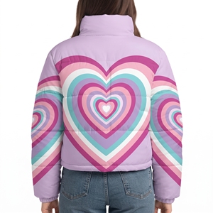 Nouvelle veste matelassée d'hiver pour femme avec ceinture, capuche et motif cœur par sublimation, style décontracté et chaud pour l'extérieur - Product Image 6