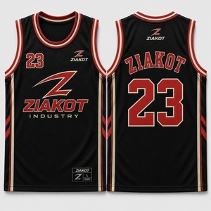 Wholesale Direct Ziakot Industry Custom Black <b>Red</b>-White Round Neck Rib-Knit Basketball Jersey - Product Image 1