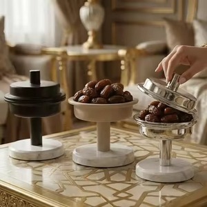 Bol à dattes moderne noir mat Kjajoor avec couvercle et base en bois, idéal pour l'Aïd, les fruits secs, les bonbons, les dattes, la restauration hôtelière - Vente chaude - Product Image 6