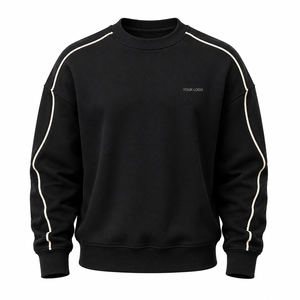 เสื้อสเวตเชิ้ตคอกลมสีดำสำหรับผู้ชาย ทรงปกติ ผ้าฝ้ายถัก แต่งแถบข้างสีขาว สไตล์ลำลอง มีโลโก้ด้านหน้า - Product Image 1