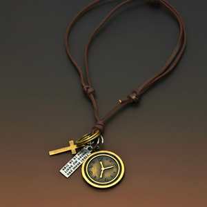Gold Plated Stainless Steel <b>Cross</b> Number Pendant with Adjustable Leather Rope for <b>Men</b> and Boys - Product Image 5