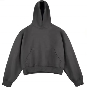 Sweat à capuche basique épais, coupe oversize et carrée, style court, avec épaules tombantes, en tricot uni, coupe vintage, couleur unie - Product Image 4