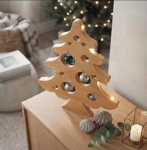 Décoration de Noël en bois au design esthétique, forme de pin vert et rouge, pour intérieur, sans éclairage inclus, arbre en bois fait main - Product Image 3
