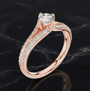 Bague de fiançailles en or rose avec diamant, pour femme, diamant rond brillant cultivé en laboratoire, certifié IGI, style classique, bijoux - Product Image 3