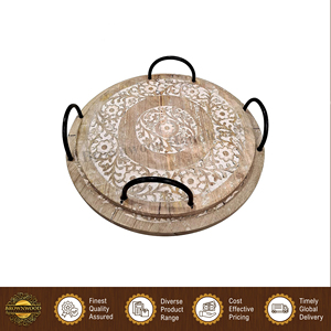 Juego de 2 bandejas de madera para servir alimentos, hechas a mano, con acabado blanco quemado, de calidad superior, muy vendidas, para uso en hoteles y restaurantes - Product Image 4