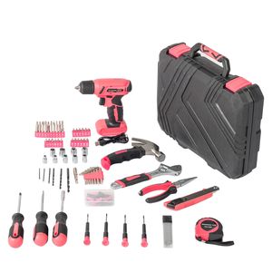 Set Trapano Senza Fili Rosa 8V, Kit di Attrezzi da 146 Pezzi per Riparazioni Domestiche, Set di Utensili Manuali 64738747 - Product Image 2