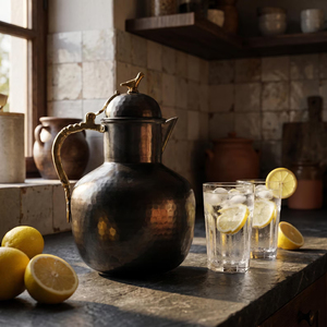 Carafe en cuivre pur de qualité supérieure, design indien populaire, écologique, classique, avec couvercle et poignée, logo personnalisé, prix bas - Product Image 3