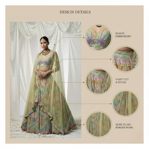 Exclusivo Lehenga Choli de Novia |   Diseño con Cuentas Hechas a Mano y Bordado Intrincado con Hilos Multicolores para Bodas - Product Image 4