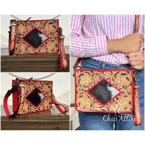 Bolso bandolera pequeño de cuero genuino de estilo occidental de lujo, hecho a mano, para mujer, de piel de vaca natural, cuadrado, con correa para la muñeca. - Product Image 1