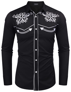 Chemise Western Noire Brodé pour Homme, Coupe Slim, Boutons Pression Perlés, Col Passepoilé, Manches Longues Contrastantes, Idéale pour Spectacles Scéniques - Product Image 4