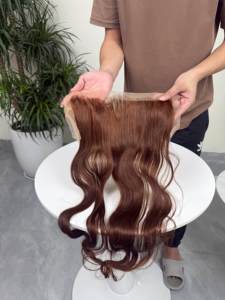 Cabello Humano Virgen Vietnamita con Ondas Suaves y Encaje Frontal HD, Pre-Desplumado, Color Castaño Rojizo, Venta al por Mayor - Product Image 4