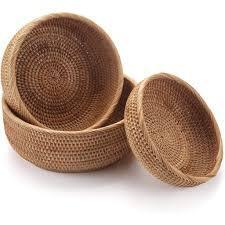 HIGH QUALITY Handwoven Rattan Tray Set No Handles Sleek Rectangular Round Wicker <b>Basket</b> for Minimalist Home Decor - Product Image 2