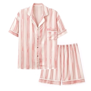 Conjunto de Pijama de Satén Estampado para Mujer, Manga Corta, Botones al Frente, Pantalones Cortos, Ropa de Dormir Transpirable, Ropa Casual de Verano para Mujer - Product Image 4