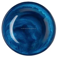 Bol à salade artisanal en résine bleu marine, effet marbre, motif tourbillon aquatique, finition polie brillante, style luxueux, forme élégante, pour la maison et l'hôtel