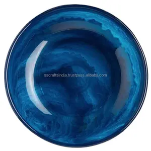 Ensaladera de resina hecha a mano con efecto mármol y patrón de remolino acuático, la forma es una ensaladera redonda utilizada en el hogar y el hotel - Product Image 4