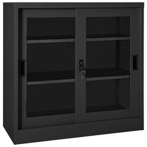 Armoire coulissante en acier anthracite avec verre trempé pour la décoration du salon - Product Image 1