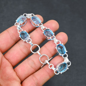 Nueva Pulsera de Topacio Azul Hermosa, Hecha a Mano, Chapada en Plata, Joyería Única, Regalo para Mujer, Elegante Pulsera de Topacio - Product Image 4