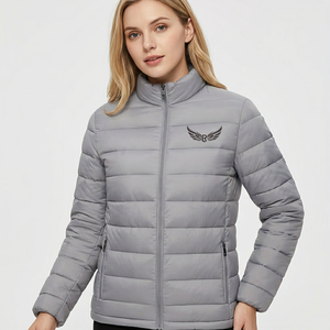 <b>Men's</b> Gray <b>Jacket</b> Stand Collar Zipper Front Embroidery Windproof Winter Casual Regular Fit Polyester Wadding - Product Image 4