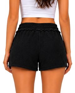 Black Women <b>Drawstring</b> Casual Shorts Soft Cotton Terry Summer Beach Lounge Shorts Elastic Waist Pocket Comfortable Fashion - Product Image 2