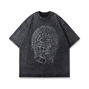 Camiseta Hip Hop con Lavado Ácido - Camiseta Vintage Oversize Estilo Urbano - Camiseta de Algodón Grueso con Corte Holgado y Bordado Personalizado para Hombre - Product Image 6