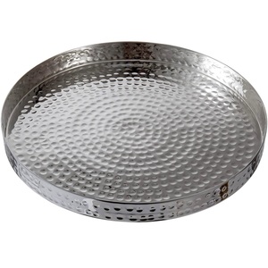 Hand-Hammered Antique Brass Round Serving Tray with Integrated Handles Decorative <b>Gold</b> Metal Coffee <b>Table</b> Tray for Home Decor - Product Image 5