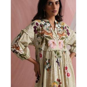 Vestido Midi Estilo Yoke Everlin, Mezcla de Algodón, Cómodo, con Encantadora Pintura a Mano, Crea un Look Caprichoso, Perfecto para Noches Frescas y Briseantes - Product Image 2