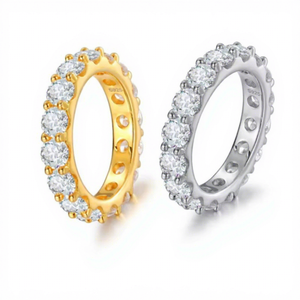 18K Gold Plated Silver Solitaire Lab Diamond Full Eternity Band Iced <b>Stacking</b> <b>Ring</b> Luxury Unisex Wedding Anniversary - Product Image 3