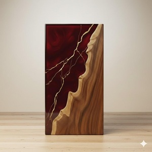 Luxury Maroon & Gold Resin Cremation Urn Modern Wood Memorial Keepsake Luxury Maroon & Gold Resin Cremation Urn - Product Image 4