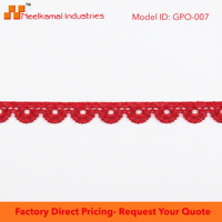 Dentelle Guipure Rouge GPO de Luxe Fantaisie Écologique 12mm, Vente Directe Usine, Motif Géométrique, 20 Mètres, pour Saree et Dupatta de Saison Automne